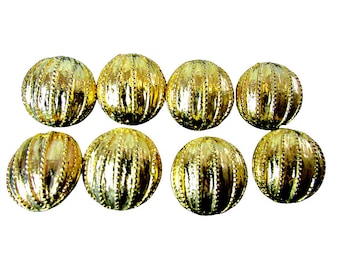 Vtg Metal Gold Tone Buttons Dome Corrugated Round Shank Jackets Sweater 8pc 1"