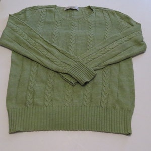 VTG Saks Fifth Avenue Cotton Sweater Cable Knit Boat Neck Moss Green M