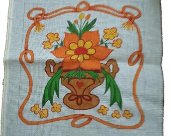 Handbeschilderd borduurcanvas voor een vierkant kussen van 35 x 35 cm, groovy jaren 70-stijl.