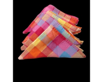 Cloth Napkins 4 pc Colorful Plaid Cloth 16"x16" Picnic Cottage Farmhouse