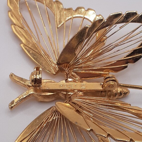 Monet Signed Butterfly Brooch Open Work Gold Tone… - image 7