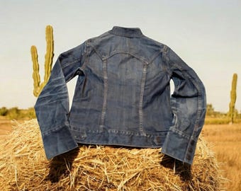 GAP Y2K Denim Western Jacket Trucker Distressed 3 Snap