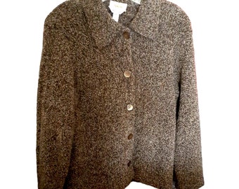 Womens Talbots Cardigan Wool Button Front Granny M Brown Italian