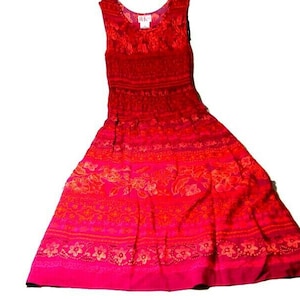 VTG R&K Originals Dress Bright Beaded Smock Top Full Length Summer Tie Back 6P