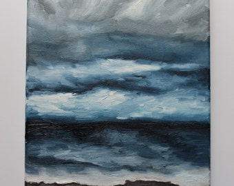 Originele olieverfschilderij Hunstanton Beach Storm Olieverfschilderij 9x12 inch