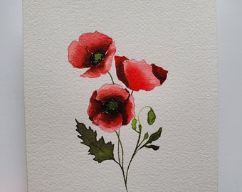 Red Poppy Original Painting | Original Art, Watercolor Painting, Floral Painting