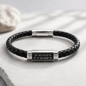 Personalised Coordinates Bracelet, Boyfriend Gift, Anniversary Gift for Him, Where we met Gift, Hidden Message, Latitude Longitude Gift