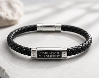 Personalised Coordinates Bracelet, Boyfriend Gift, Anniversary Gift for Him, Where we met Gift, Hidden Message, Latitude Longitude Gift