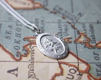 Sterling Silver Oval St Christopher Medal With Personalisation And Silver Necklace