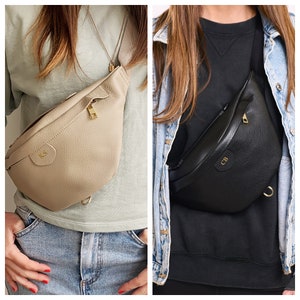 Personalised Leather Bum Bag Available in Stone or Black image 1