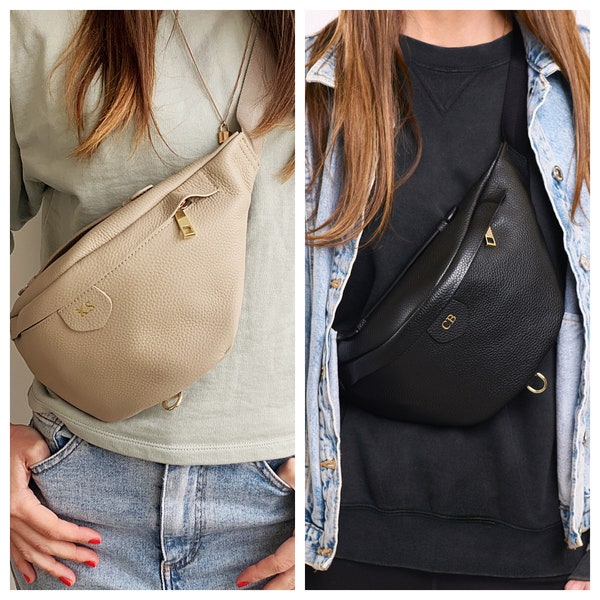 Personalised Leather Bum Bag Available in Stone or Black