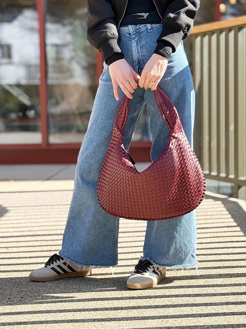 Geflochtene Leder Umhängetasche, Umhängetasche Leder, Schultertasche Burgundy
