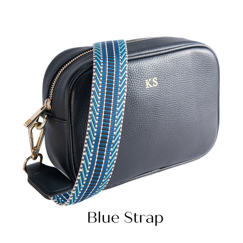 Personalised Leather Bag Detachable Straps Personalised Leather Cross Body Bag + Blue