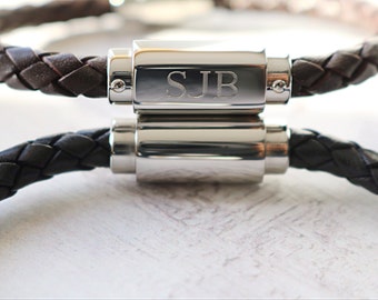 Boyfriend Gift - Mens Bracelet - Personalised Mens Leather Bracelet