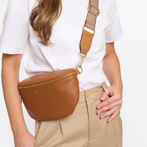 Leather Bumbag Personalised Leather Bumbag Brown with Aztec