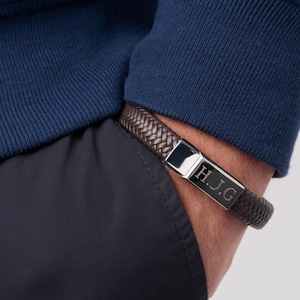 Personalised Leather Bracelet - Men&#39;s Personalised Leather Bracelet - Custom Leather Bracelet - Gift for Him