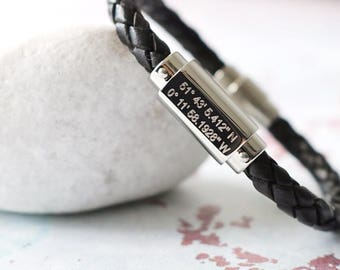 Amazoncom Custom Coordinates Bracelet for Men Personalized Quote  Engraved Where the Story Began In Memory of a meaningful place Gift for  Him  Handmade Products