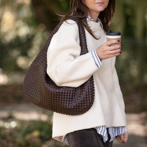 Geflochtene Leder Umhängetasche, Umhängetasche Leder, Schultertasche Chocolate Brown