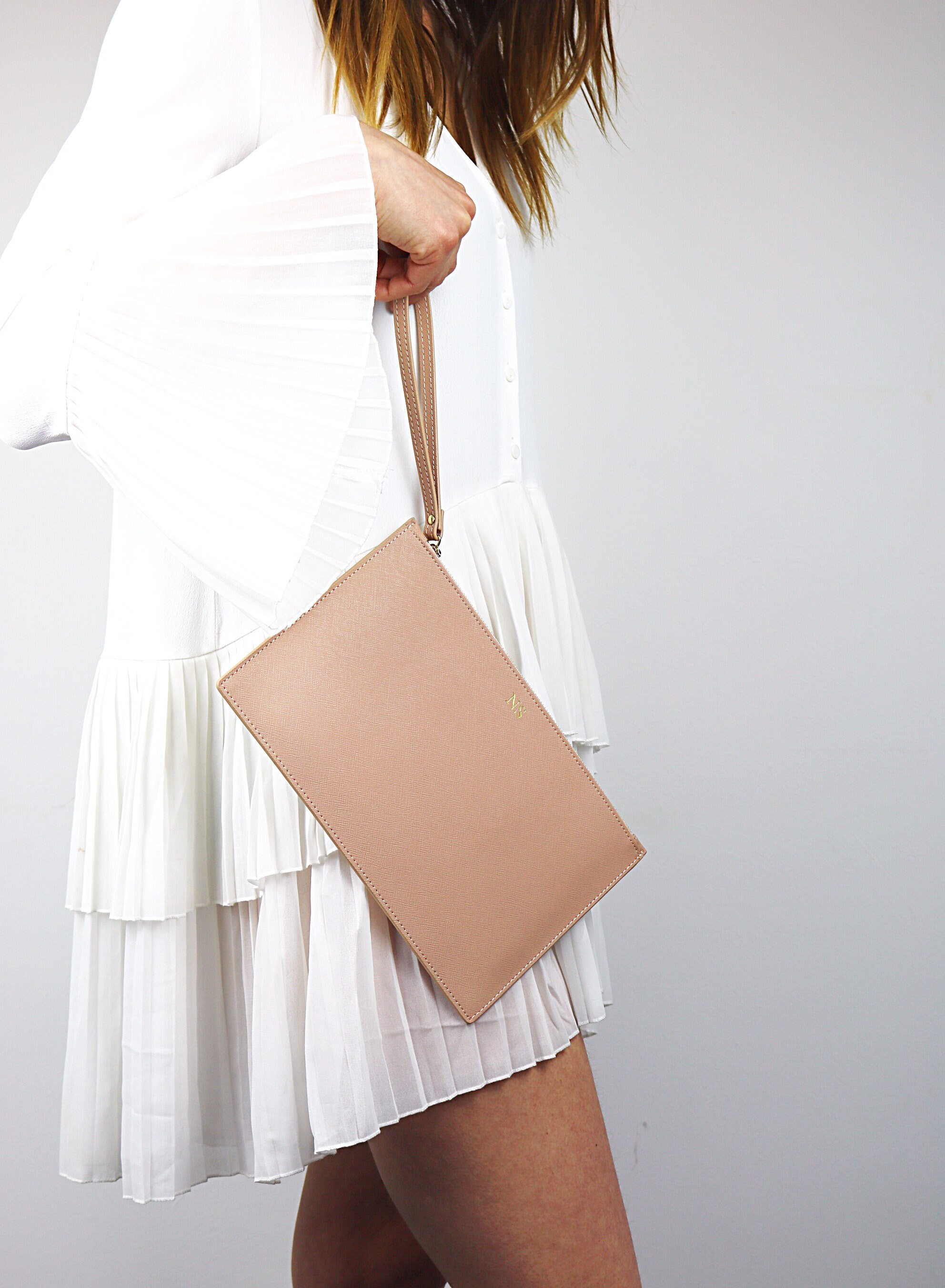 Nude leather clutch bag sale