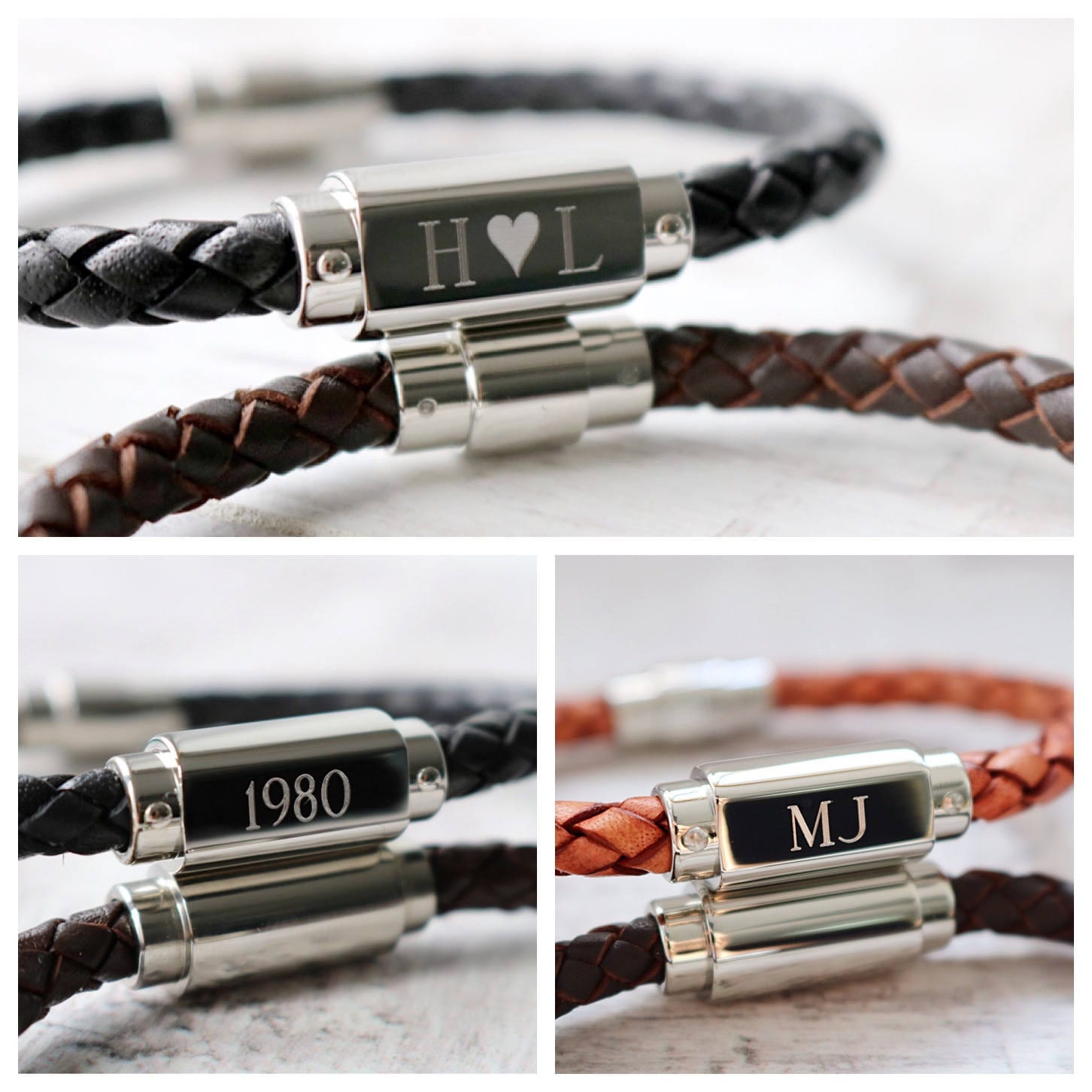 FTCY Couples Bracelets Matching Set – His & Her Adjustable Beaded Bracelets With Message Cards, Gift Box, Black Agate & Rose Quartz