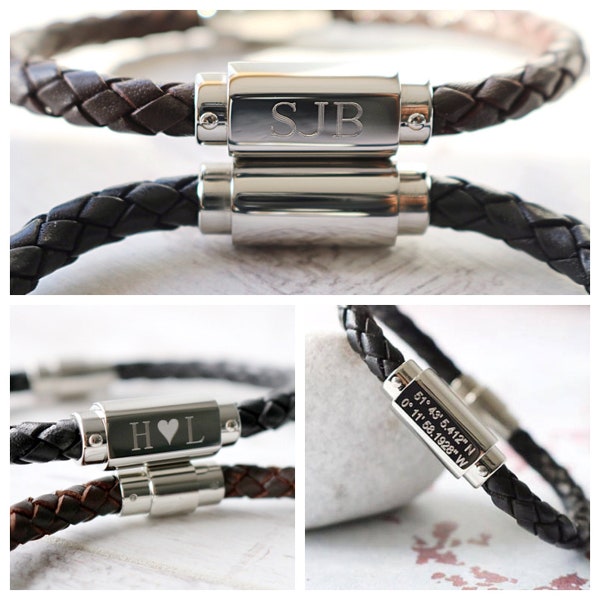 Personalised Leather Bracelet - Men's Leather Bracelet- Gift for Him - Men's Gift - Personalised Gift