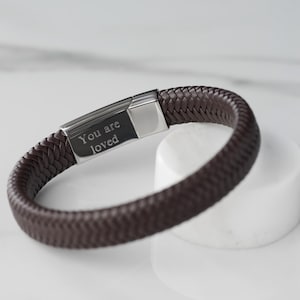 Personalised Leather Bracelet with Hidden Message - Leather Bracelet - Men&#39;s Bracelet - Gifts for Him