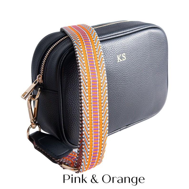 Personalised Leather Bag Detachable Straps Personalised Leather Cross Body Bag + Pink & Orange