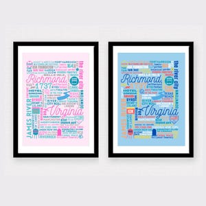 Richmond, VA (RVA) Collage Print - Multiple Color Options Pink and Blue