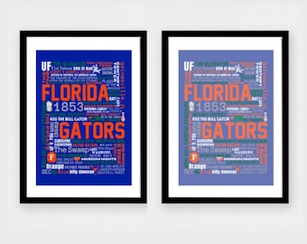 Stampa collage del campus/edifici/tradizioni dell'Università della Florida (SEC) - UF - Gators - Diverse varianti di colore