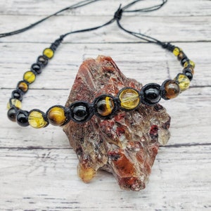 Citrine, tiger eye, and black onyx beaded choker