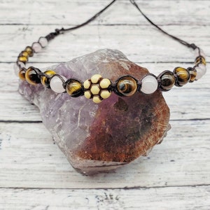 Rose quartz or aventurine with tiger eye and flower choker