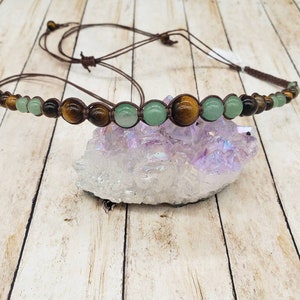 Aventurine, Tiger eye and Hematite handmade macrame choker