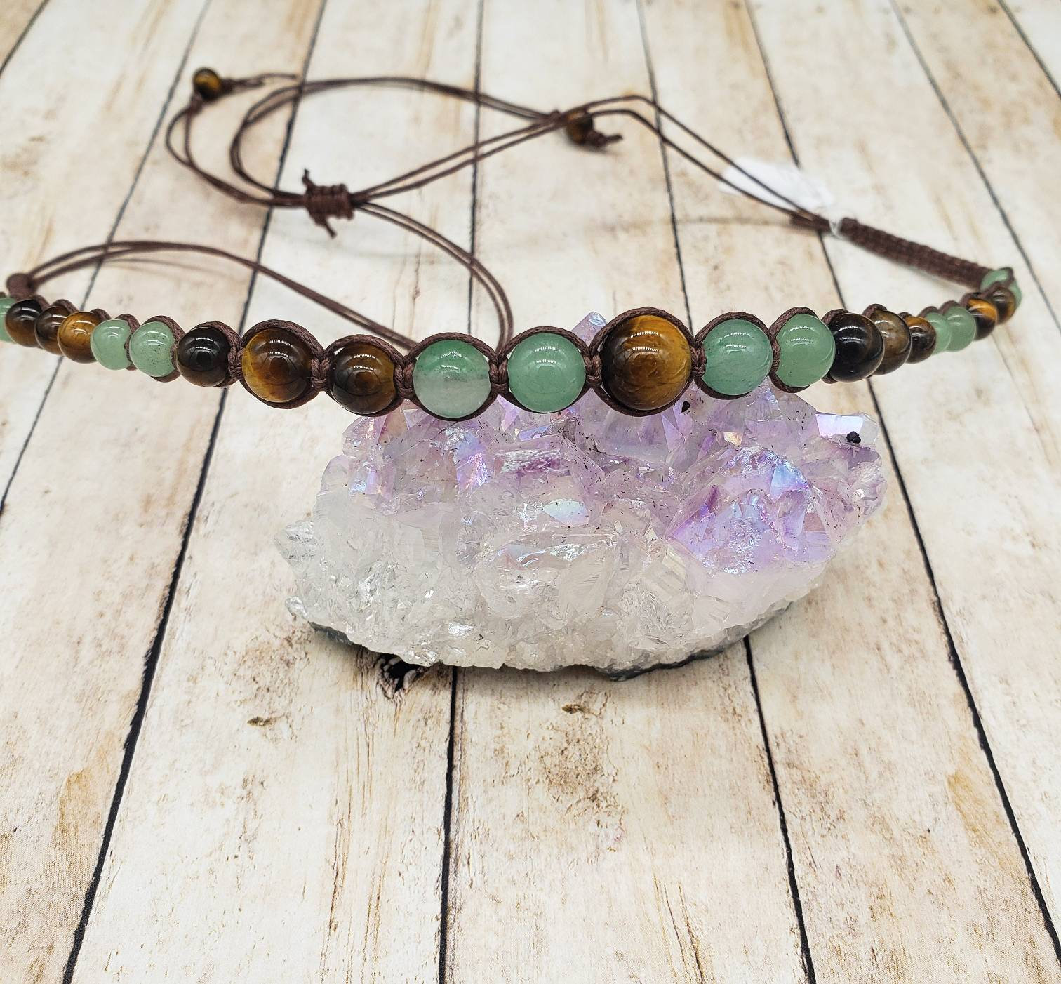 Aventurine, Tiger eye and Hematite handmade macrame choker