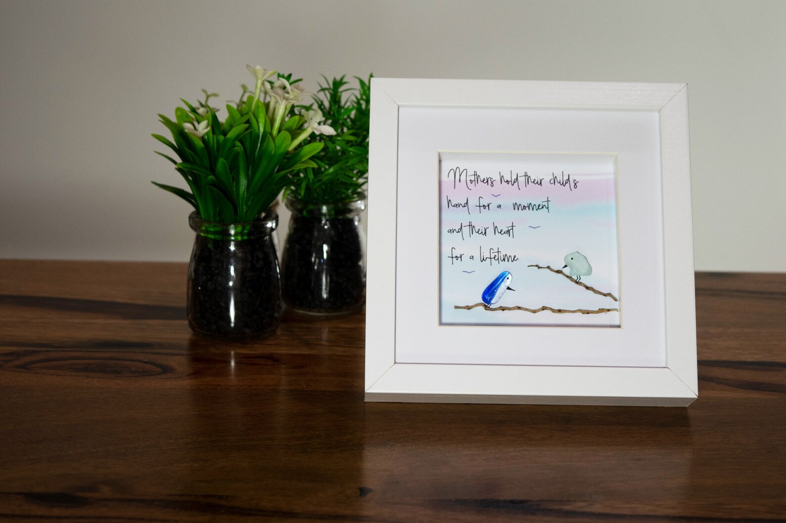 Framed Sea glass art with an inspirational quote Birds on a Etsy