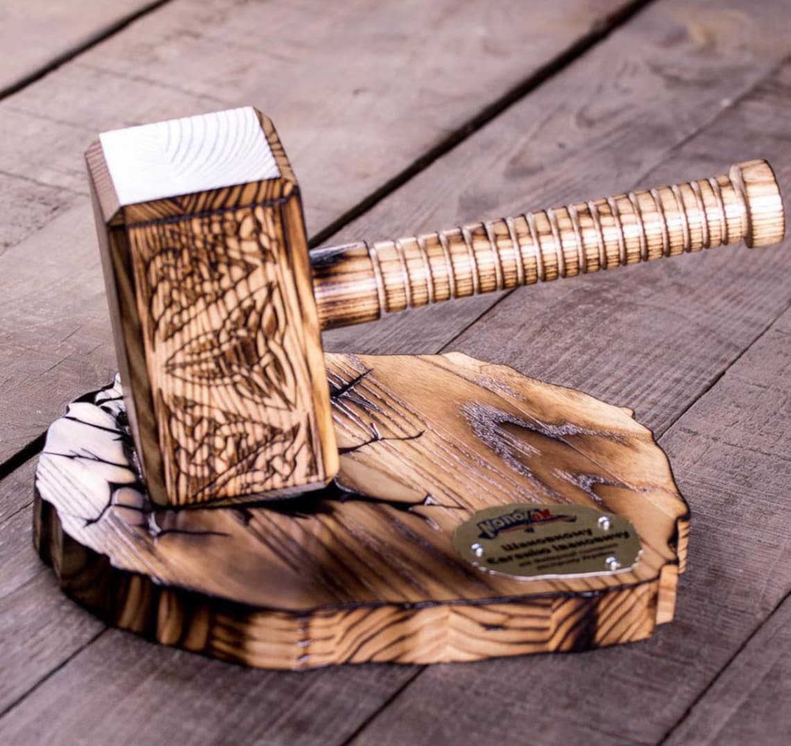 Thor's Hammer from a natural wood with personalization. Etsy