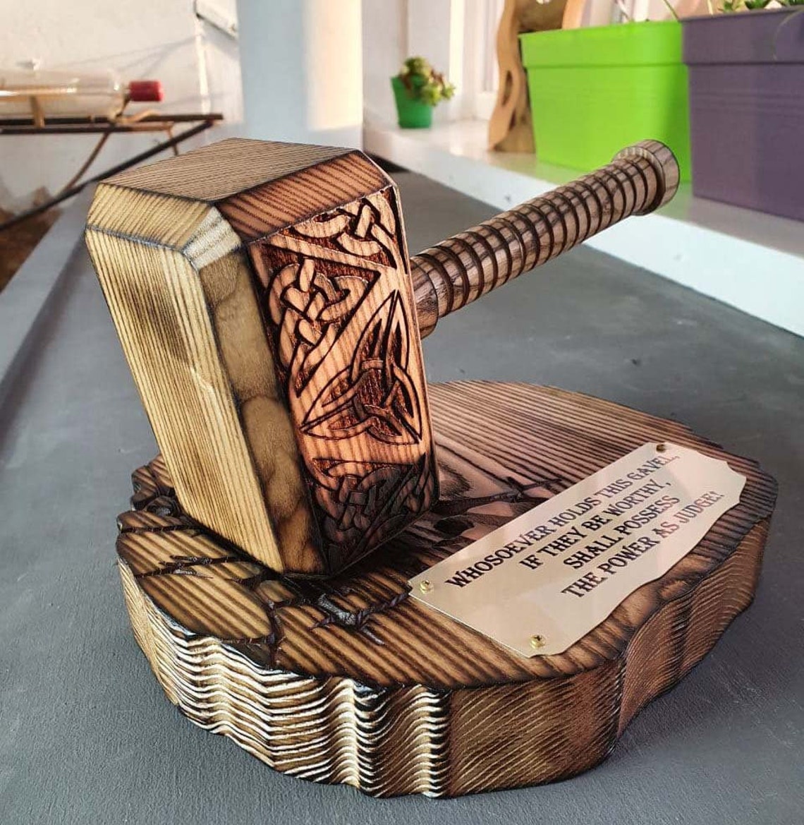 Thor's Hammer from a natural wood with personalization. Etsy