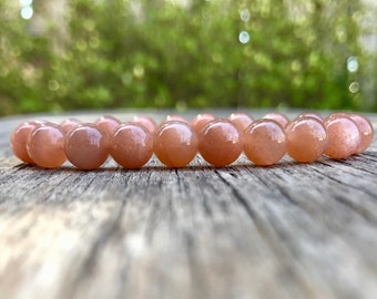 Pulsera de piedra solar de melocotón / bronceado 8 mm grado AA naranja melocotón marrón sunstone pulsera de cuentas pulsera de regalo brazalete marrón sunstone pulsera de regalo