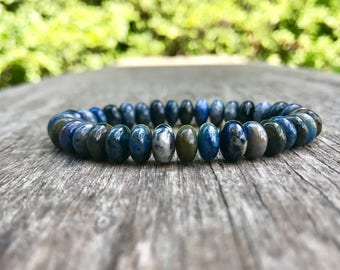 Dumortierite Smooth Round Rondelle Bracelet Handmade 8mm Grade A Dumortierite Beaded Gemstone Bracelet Blue Dumortierite Gift Bracelet