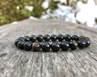 Pulsera de obsidiana hecha a mano 8 mm Grado A Pulsera de piedras preciosas con cuentas de obsidiana negra y marrón Pulsera de obsidiana natural Pulsera de regalo de joyería