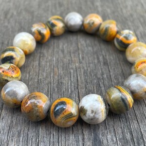 Chunky Bumble Bee Jasper Bracelet Unique 12mm Orange Yellow Black & White Bumblebee Jasper Beaded Gemstone Bracelet Gift Bracelet image 3