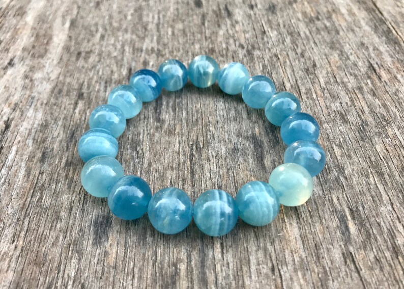 Chunky Banded Blue Calcite Bracelet 12mm Grade AAA Clear Blue Etsy