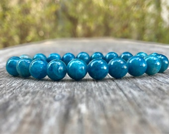 Apatite Bracelet 8mm Strong Blue Apatite Beaded Gemstone Bracelet Unisex Bracelet Stack Bracelet Learning & Inspiration Bracelet