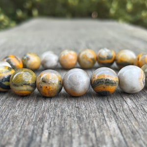 Chunky Bumble Bee Jasper Bracelet Unique 12mm Orange Yellow Black & White Bumblebee Jasper Beaded Gemstone Bracelet Gift Bracelet image 2