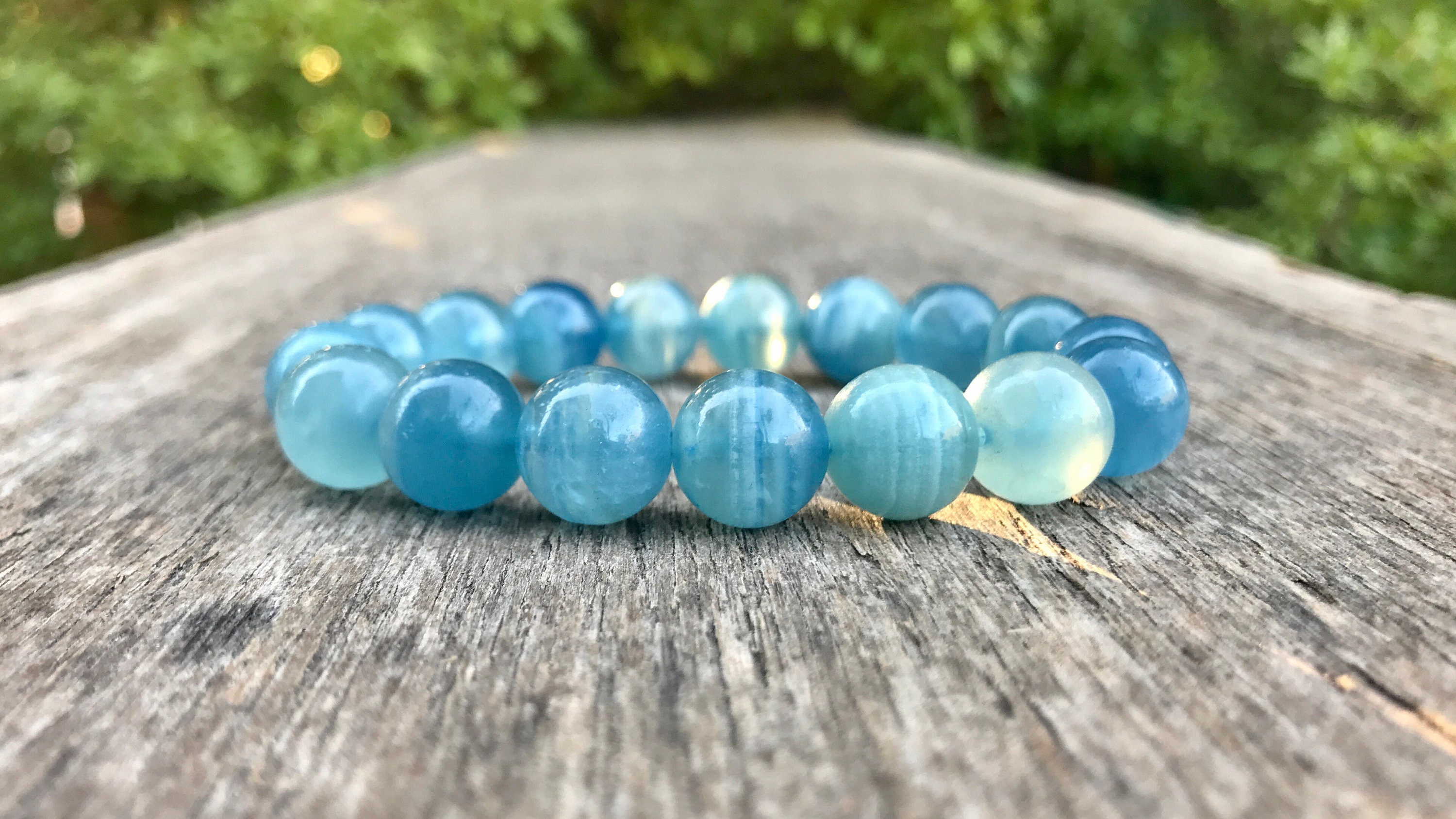 Chunky Banded Blue Calcite Bracelet 12mm Grade AAA Clear Blue Etsy