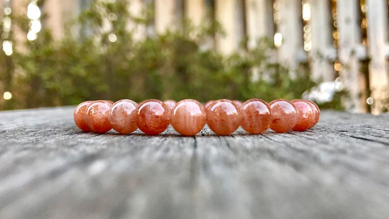 Gold Sunstone Bracelet Handmade 8mm Golden Sunstone Beaded Gemstone Bracelet Gold Orange Sunstone Bracelet Stack Bracelet Unisex Bracelet