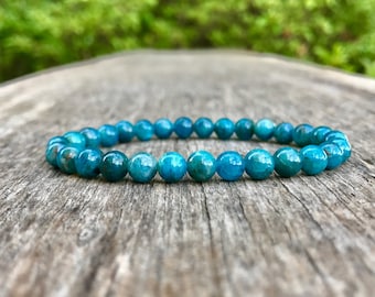 Dainty Apatite Bracelet Handmade 6mm Blue Apatite Beaded Gemstone Bracelet Unisex Bracelet Stack Bracelet Learning & Inspiration Bracelet