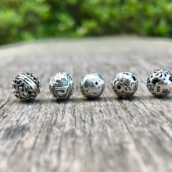 Focal Bead Add On: 8mm Solid Sterling Silver Accent Bead Addition To Bracelet Design Patterned Sterling Silver Round Bead