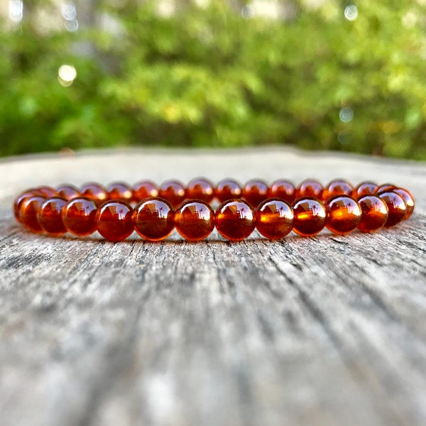 Dainty Orange Garnet Bracelet Grade AAA 6-7mm Orange Brown Beaded Gemstone Bracelet Unisex Bracelet Stack Bracelet Happiness Bracelet