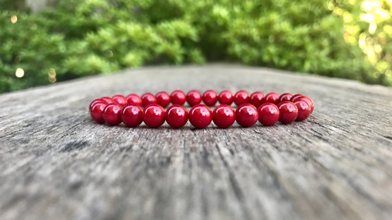 STONE BEAD BRACELET 6 MM MAROON STONE BEAD BRACELET 6 MM MAROON