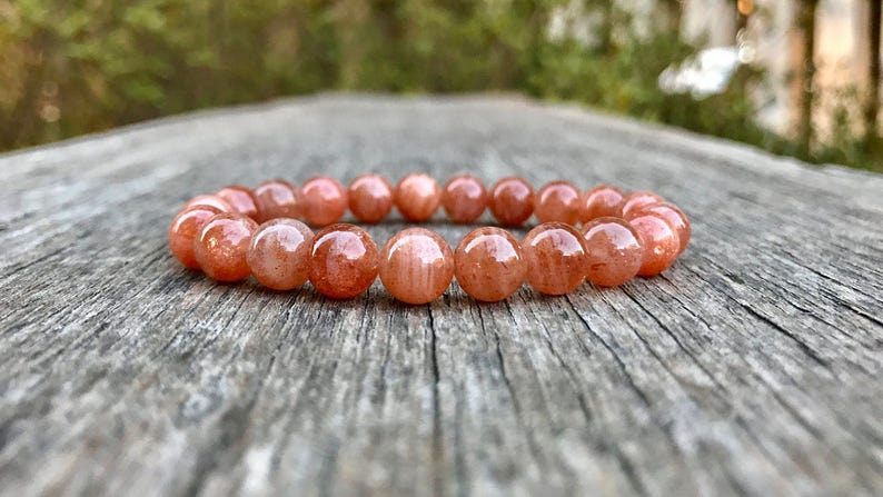 Gold Sunstone Bracelet Handmade 8mm Golden Sunstone Beaded Gemstone Bracelet Gold Orange Sunstone Bracelet Stack Bracelet Unisex Bracelet